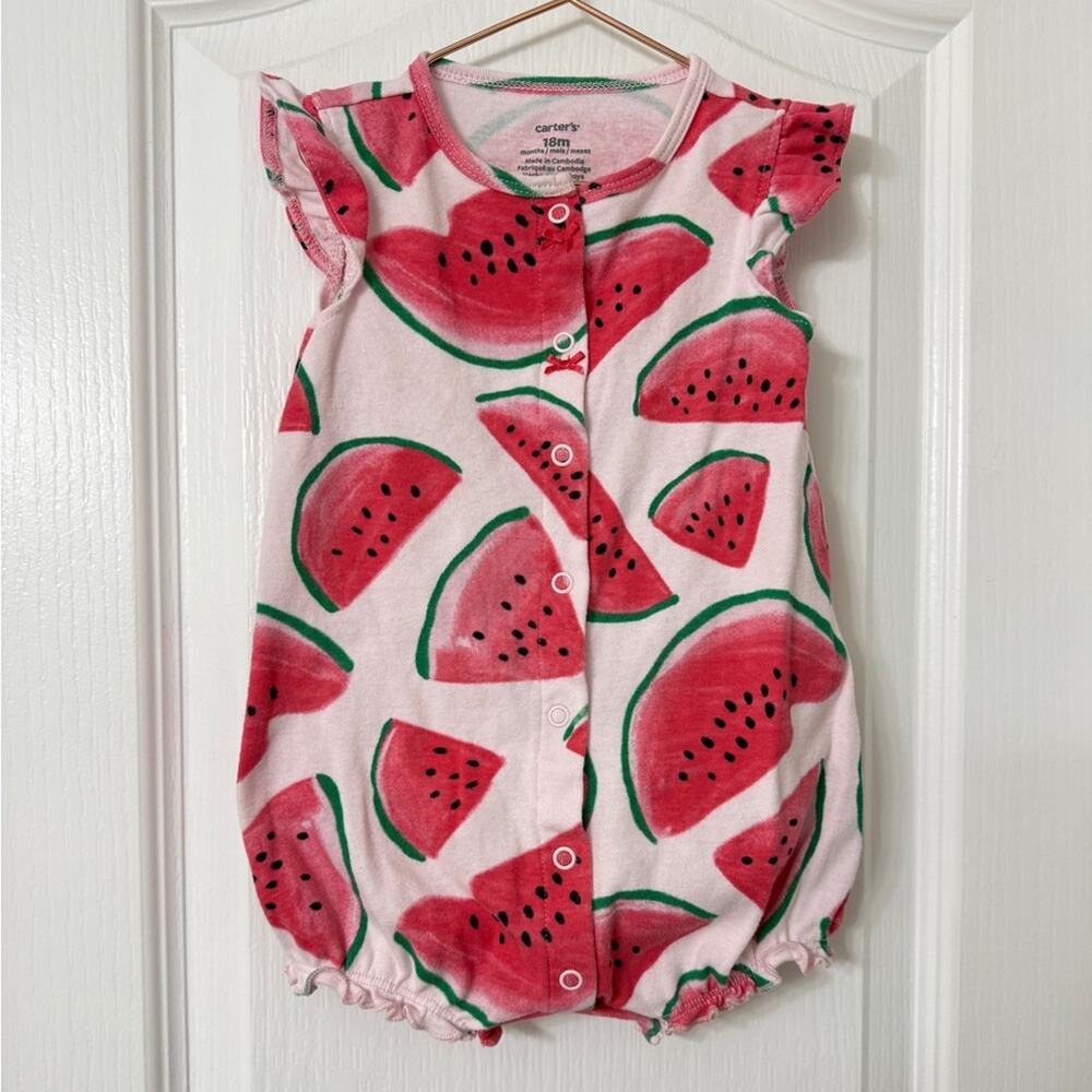 Carter's Pink Watermelon Snap Up Romper Size 18M